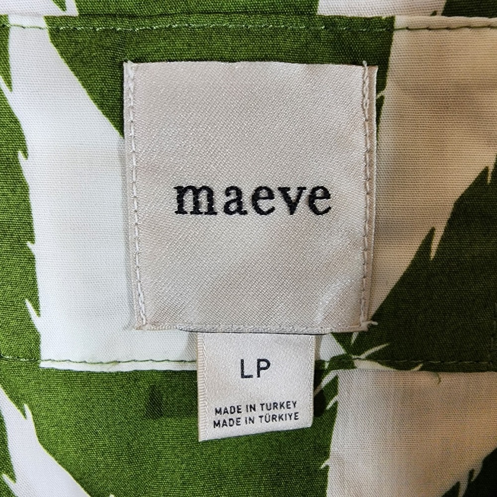 Anthropologie Maeve Bettina Shirt Dress Womens LP Petite Green White Triangles - Picture 12 of 13